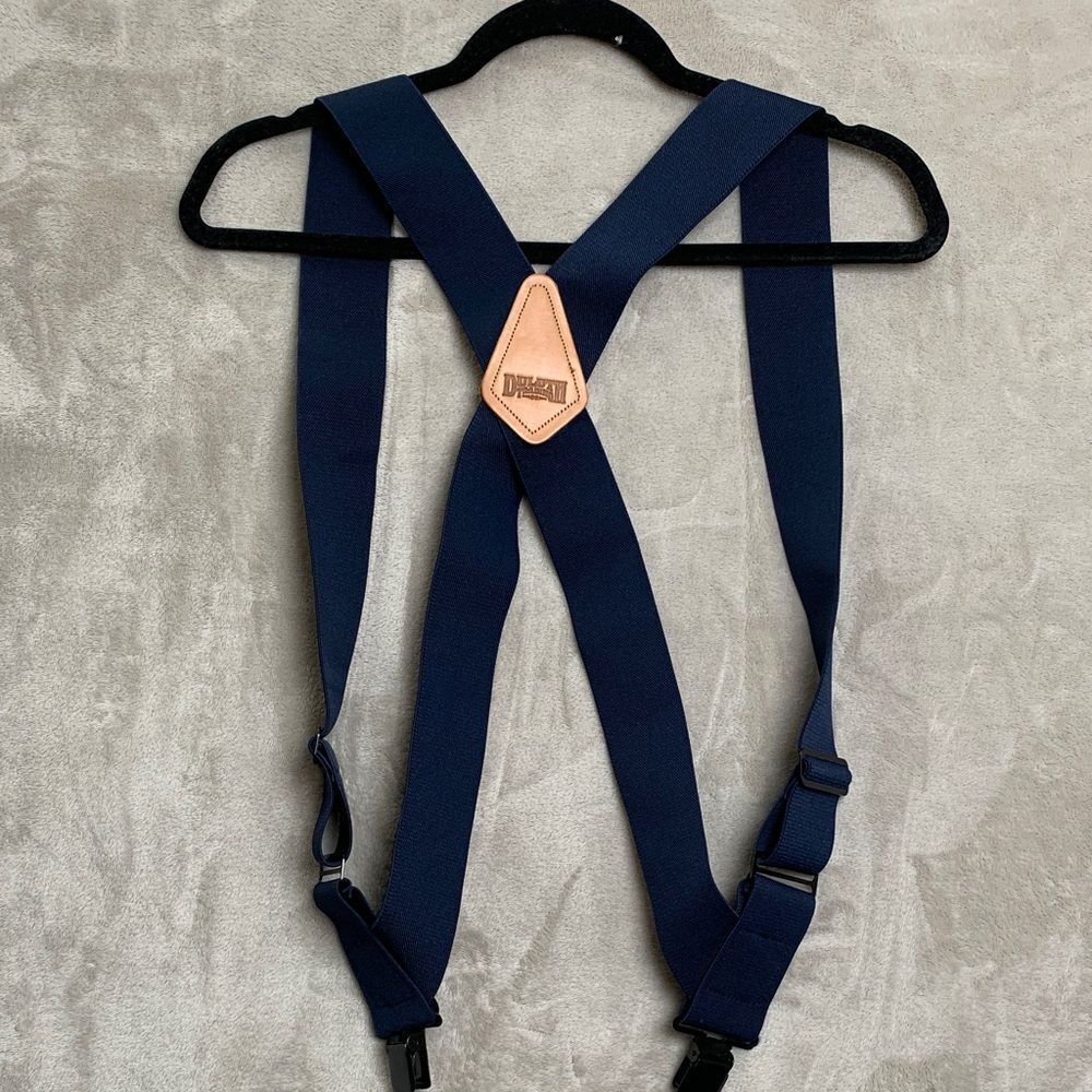 DULUTH TRADING CO | ADJUSTABLE Men X BACK SIDE CLIP SUSPENDERS | NAVY